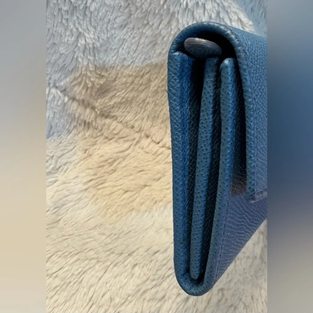 Salvatore Ferragamo Gancini Blue Continental Wallet - Pebbled Calfskin, Italy 🇮🇹
